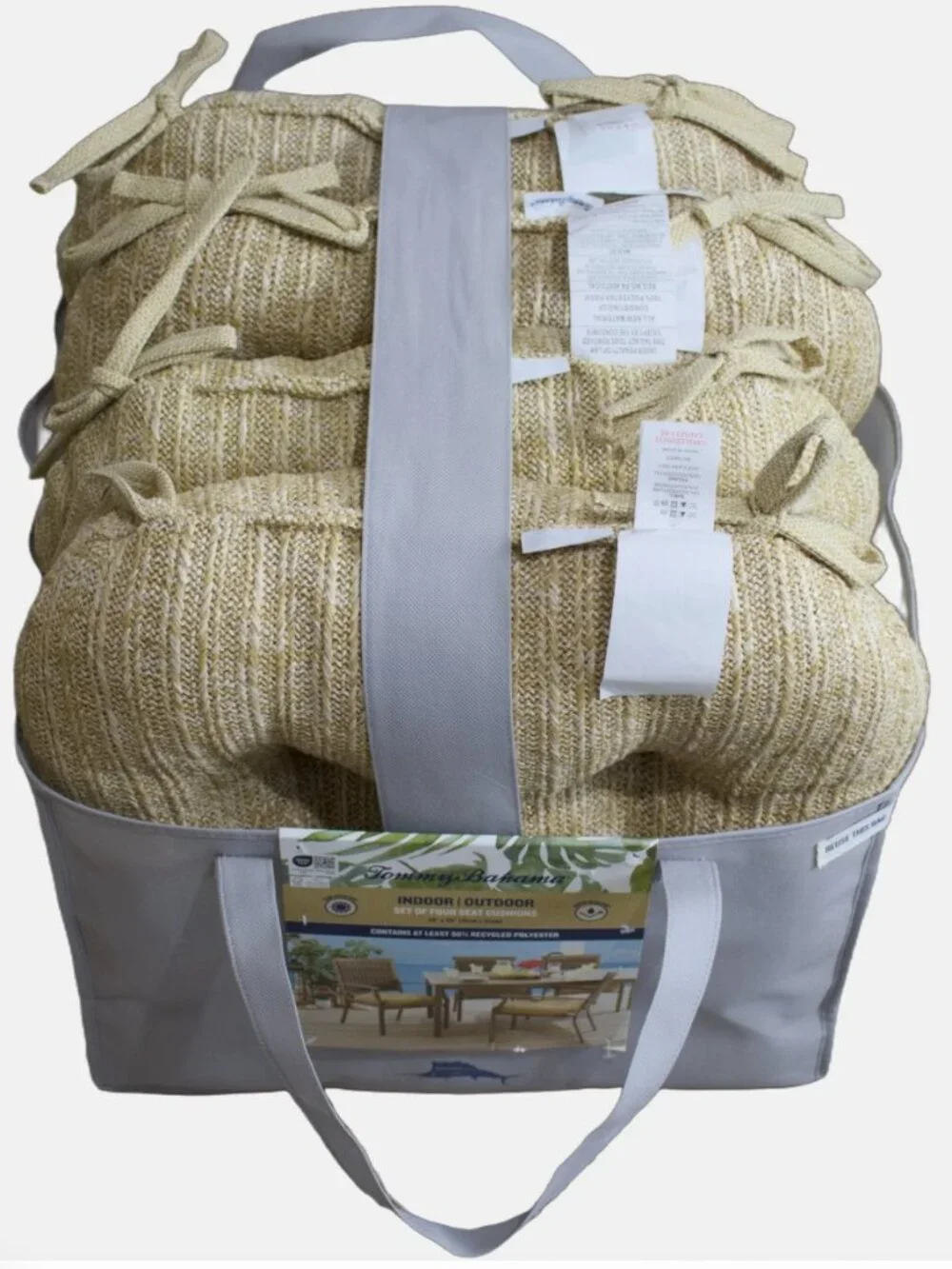 NEW 4 Tommy Bahama Seat Cushion Set Tan Woven Faux Straw Raffia Indoor Outdoor